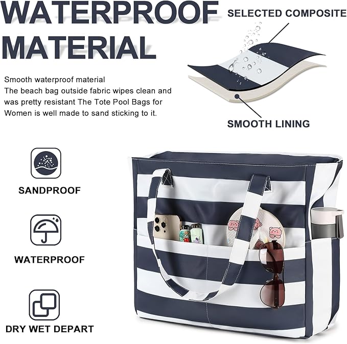 Waterproof Beach Tote Pool Bags for Women Ladies Extra Large Gym Tote Carry On Bag With Wet Compartment for Weekender Travel