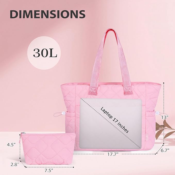 TOPEAST Tote Bag for Women, Large Puffer Tote Bag with Zipper, Lightweight Work Bags for Women, Quilted Bags for Nurse Travel