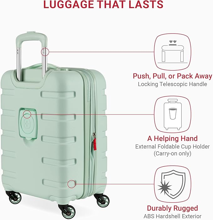 SwissGear 7366 Hardside Expandable Luggage with Spinner Wheels, Clearly Aqua, Carry-On 19-Inch