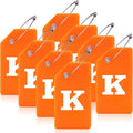 8 Pcs Luggage Tags for Suitcases, 26 Initial Letter Travel Luggage Baggage Identification Labels ID Tags Fully Bendable Tags with Stainless Steel Loop (Letter K, Orange)