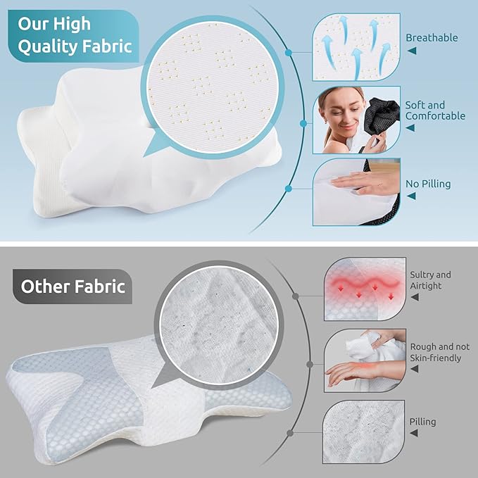 DONAMA Cervical Pillow for Neck and Shoulder,Contour Memory Foam Pillow,Ergonomic Neck Support Pillow for Side Back Stomach Sleepers with Pillowcase-Standard Size