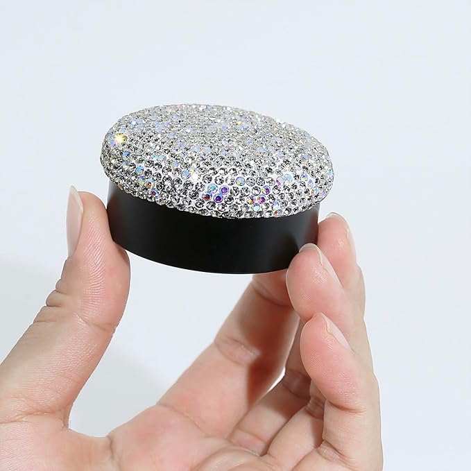 Small Pill Case 3 Compartments, Metal Round Portable Pill Box, Waterproof Travel Pill Organizer, Pocket Purse Medicine Vitamin Holder EDC Container (Black with Rhinestone)