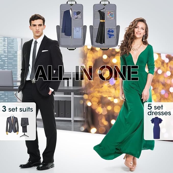 RAINSMORE Garment Bags for Travel Carry On Garment Bag for Hanging Clothes, Suit Bag for Business Trips with Shoes bag & Shoulder Strap, Waterproof Foldable Suit Luggage Bag for Men Women, Green