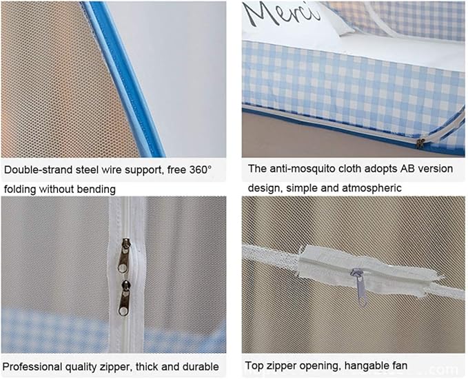 CdyBox Folding Mosquito Net Tent Canopy Curtains for Beds Home Bedroom Decor (Blue, 1.2X2.0m)
