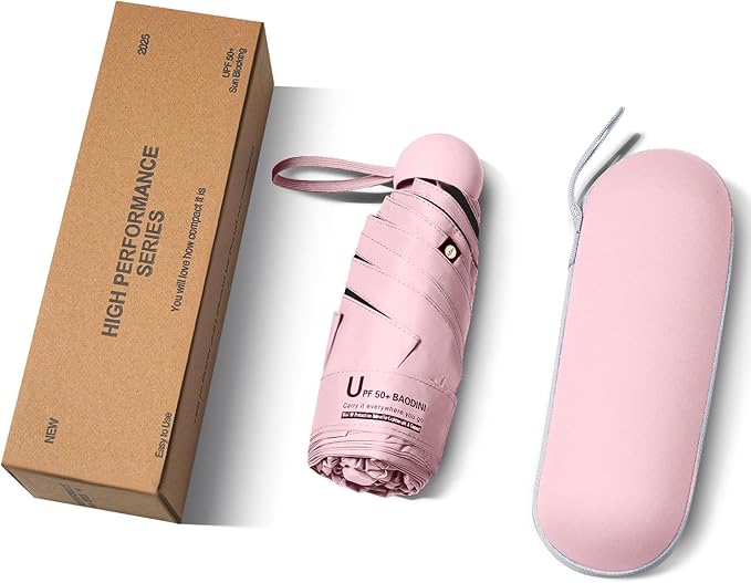 BAODINI Travel Mini Umbrella for Purse With Case Small Compact UV Sun Protection Sun Lightweight Tiny Pocket Umbrella for Women Girls and Men