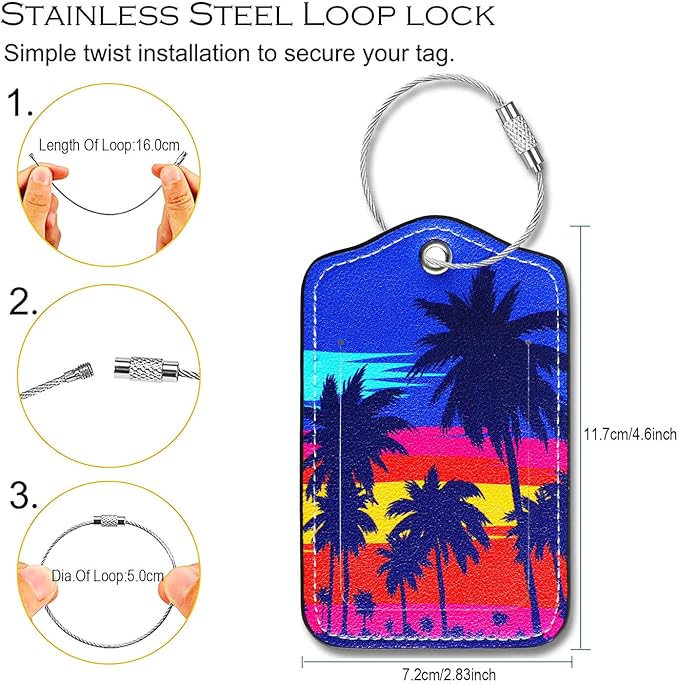 Luggage Tags for Suitcases-Leather Luggage Tag 4 Pack with Loops Cute Bag/Backpack/Suitcase Tags Bulk Travel Essentials for Flying