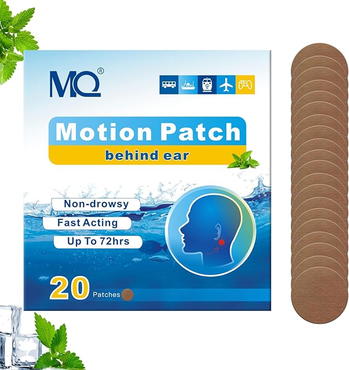 MQ 20ct Motion Sickness Patches, Dark Color, Sea Sickness Patches Non Drowsy & Waterproof, Cruise Ship Travel Essentials, Fast Acting & Long Lasting 72H