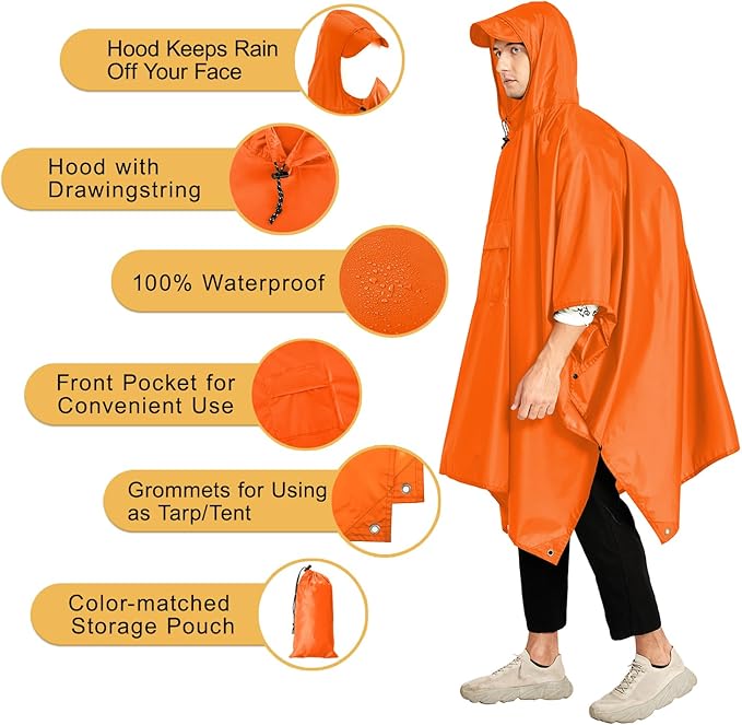 salamra Hooded Rain Poncho Waterproof Raincoat Jacket for Men/Women/Adults with Pocket