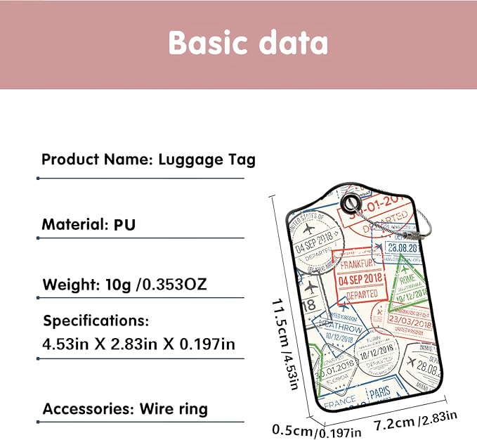 Luggage Tags for Suitcases, 2-Pack PU Leather for Cruise & Travel, Baggage ID Tags with Privacy Cover & Address Card, Durable Metal Ring, Kids Adults Travel Accessories, Global Stamps