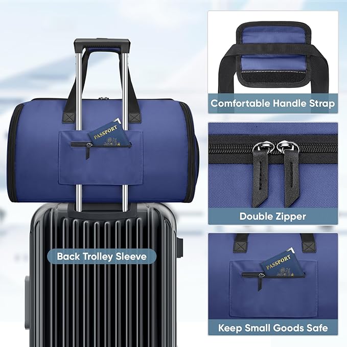 BALEINE Convertible Garment Bag with Shoe Compartment, 2 in 1 Carry on Garment Duffle Bags for Travel, Suit Bag for Men Women (Navy)