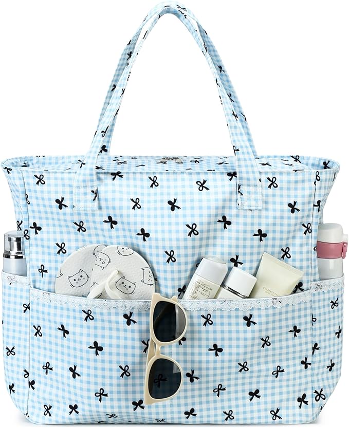 LEDAOU Large Beach Tote Bag Women Waterproof Sandproof Zipper Beach Tote Bag for Pool Gym Grocery Travel with Wet Pocket