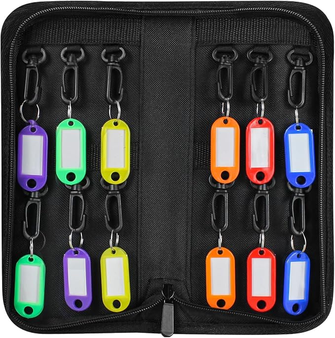 Sdstone Portable Zippered Key Organizer, Fireproof Key Case with 12 Key Hooks and Tags,Waterproof Portable Key Storage for Rental Management Real Estate Sales Hotel Executives and Car Service