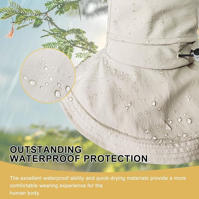 Sun Hats for Women Wide Brim Ponytail UV Protection Beach Hat Packable Waterproof Bucket Hat for Travel Hiking Gardening