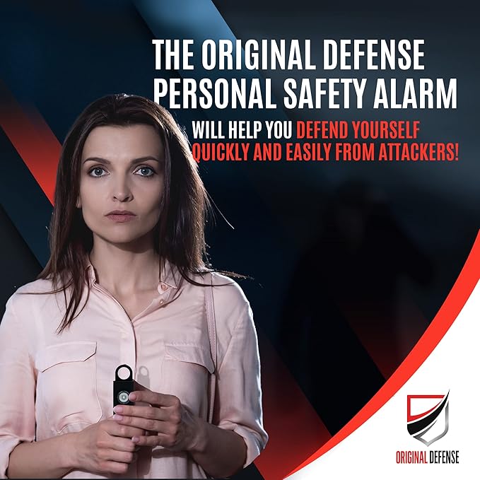 Original Defense® Siren Self-Defense Alarm (Black) - 130 dB Keychain Alarm with LED Strobe Light for Women, Children, and Elderly - Police Recommended