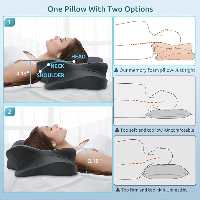 DONAMA Cervical Pillow for Neck and Shoulder,Contour Memory Foam Pillow,Ergonomic Neck Support Pillow for Side Back Stomach Sleepers with Pillowcase-Standard Size