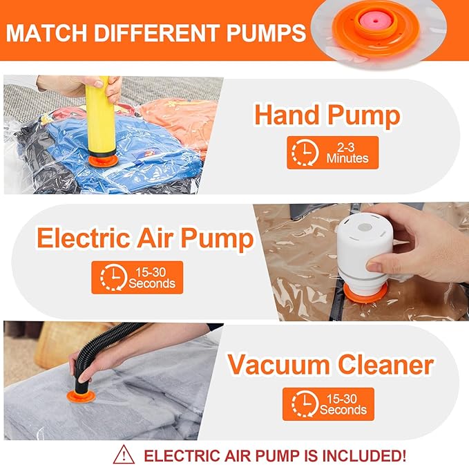 AGPTEK 12 Pack Vacuum Storage Bags(3 Jumbo/Large/Medium/Small) Compression Storage Bags for Blankets Clothes, Space Saver Vacuum Seal Bags for Clothing Bedding Travelling Luggage(Electric Pump)