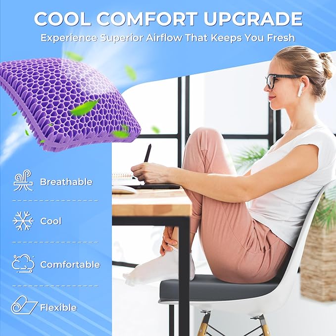 TushGuard Gel Seat Cushion for Long Sitting, Enlarged & Thickened Patent Design Office Chair Seat Cushion, Breathable Cooling Pads for Chairs, Soft Car Cushions for Wheelchair(X-Large, Grey)