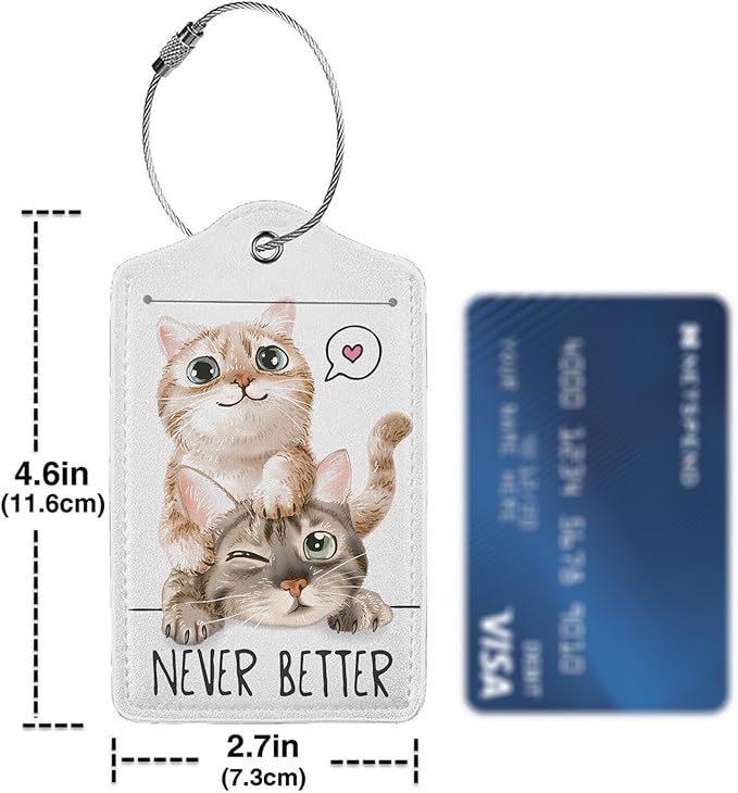 Cats in Love 2-Pack Luggage Tags for Suitcases,Leather Baggage Tag with Loop, Tags Private Name ID Labels for Women Girl Men Boys Travel Baggage Suitcase