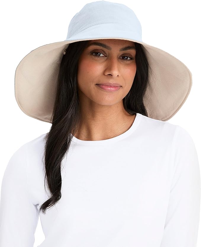 Solbari Women’s Ultra-Wide Cotton Linen Sun Hat UPF 50+, Packable, Adjustable with Ponytail Hole for Travel, Beach & Outdoors