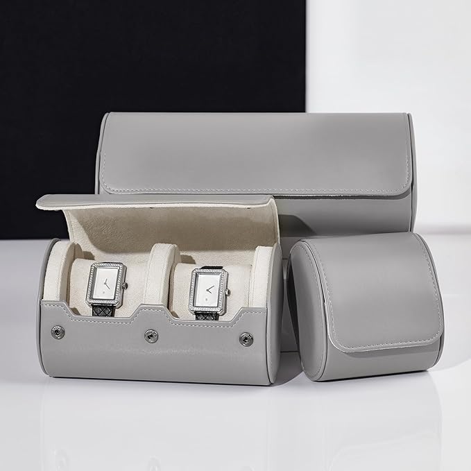 Oirlv PU Leather Watch Box for Mens Watch Organizer Case Jewelry Gift Box for Birthday Fathers Day Anniversary(2 slots, Grey)
