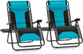 MFSTUDIO Padded Zero Gravity Chair Set of 2, Folding Patio Lounge Recliner with Adjustable Pillows & Cup Holder for Poolside Backyard, Support 400lbs(Pacific Blue)