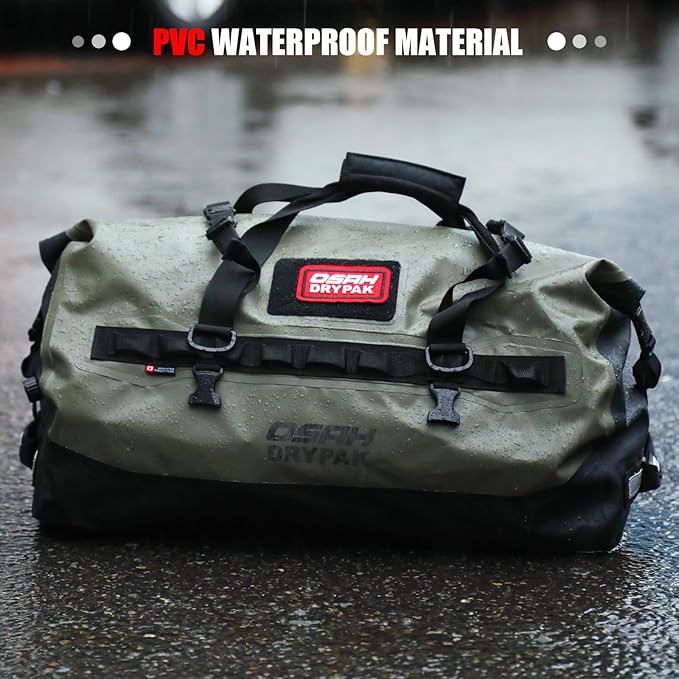 Waterproof Duffel Bag - Motorcycle Dry Bag 40L Tail Bag with Large Storage Space, Waterproof Duffle Bags with Outer Mesh Zipper Pocket for Camping, Kayaking, Fishing & Traveling-Black