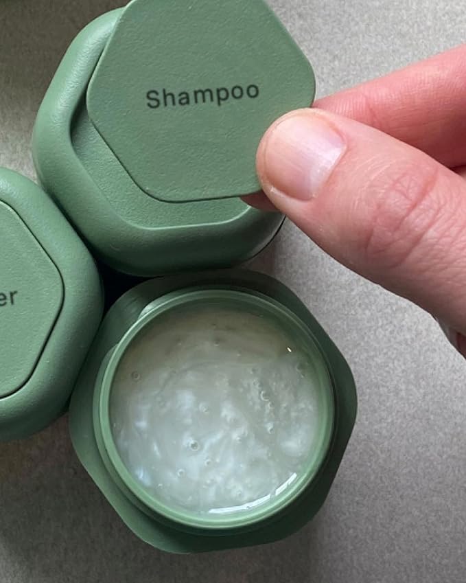 Cadence Travel Containers Haircare Capsule Set - Magnetic Containers with Lids,Carry On Travel Essentials For Women/Men - 3 Flex Mediums (1.32oz) - Shampoo, Conditioner & Comb Icon Labels - Eucalyptus