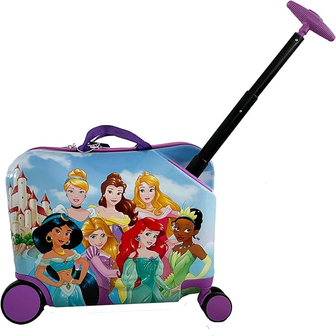 Disney Princess Ride on Suitcase for Kids, 18'' Toddler Carry-On Luggage With Wheels, Cute Lightweight Kids Travel Suitcase Trolley