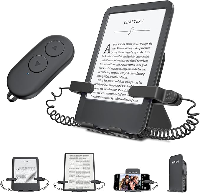 Remote Control Page Turner and Stand for Kindle Paperwhite Oasis eReaders,Clicker Page Turner Forward and Backward,Kindle Accessories for iPhone,iPad,Tablets Reading ,Camera Video Record &Selfie