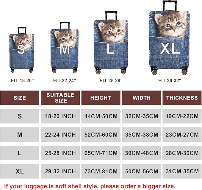 WUJIAONIAO Travel Luggage Cover Baggage Suitcase Cover Protector Skins 18-32 Inch (Cat B, L (for 25-28 inch luggage))