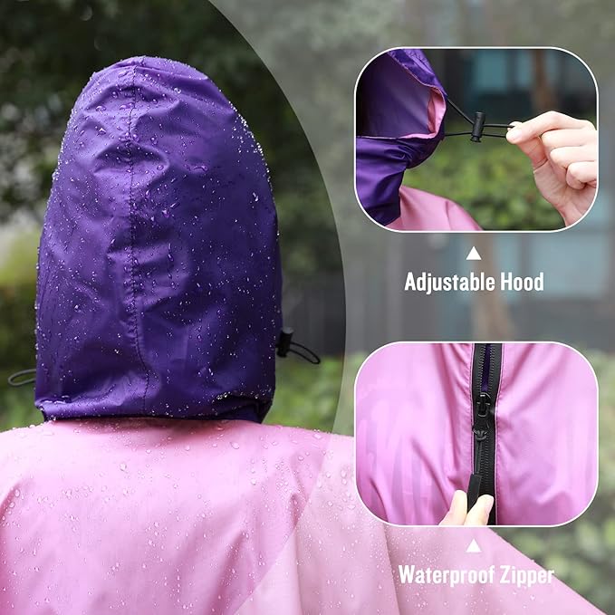 SaphiRose Rain Poncho Jacket Coat Hooded for Adults with Pockets