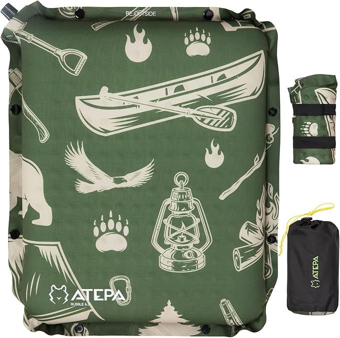 ATEPA Inflatable Stadium Seat Cushion, Self-Inflating Memory Foam Stadium Seats Bleacher Seat Chair Cushion Pad for Airplane Travel Backpacking Sports Events