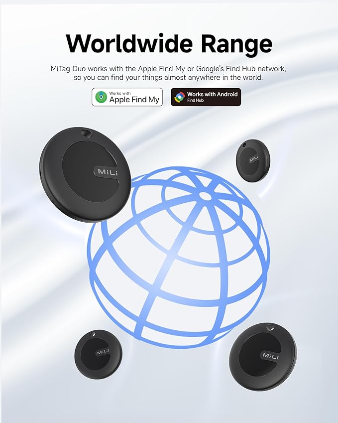 MiTag Duo - Bluetooth Tracker for iOS or Android, Smart Tracking Tag/Key Finder/Luggage Tracker/Item Locator, Compatible with iOS Find My or Google Find Hub App, IP67 Waterproof (1 Pack)