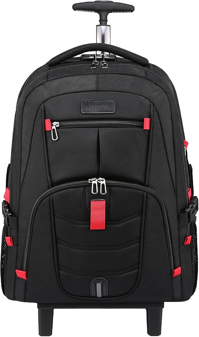LOVEVOOK Rolling Laptop Backpack with Wheels, Waterproof Travel Carry On Business Backpack for Men, Fits 17 inch (17 inch, Black)
