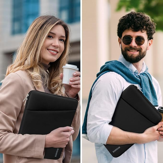 RAINYEAR Laptop Sleeve Case with Front Pocket, 11-13 Inch Protective Portable Case with Front Pocket, Briefcase Laptop Bag Cover Compatible with MacBook Air/Pro, HP, Dell, Lenovo, Acer, Black