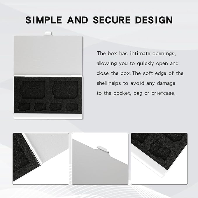 Aluminum SD Card Case, 6Slots Ultrathin SD Card Holder, Memory Card Storage Holder, Fit for 2 SD Card, 4 Micro SD Card, Silver