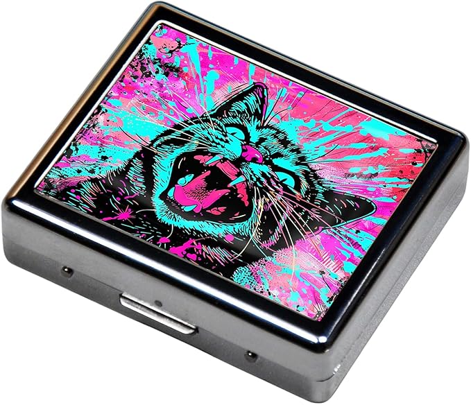 Cute and Portable Metal Pill Organizer – 8 Compartments, Elegant Chrome Finish, Ideal for Travel and Daily Use (Splash Cat)