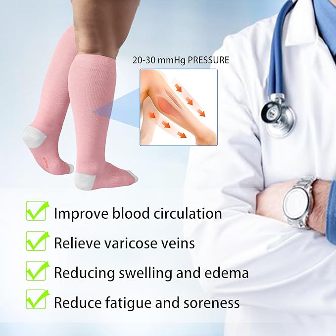 LEVSOX Compression Socks for Pregnant Women 20-30 mmHg Knee High Cute Funny Mens Supports Socks for Nurses, Medical, Travel