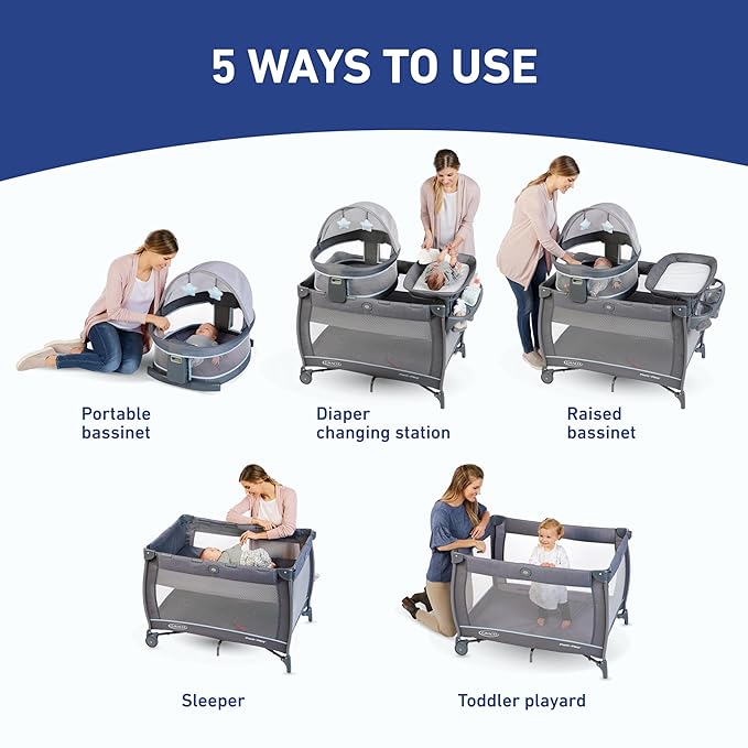Graco Pack ’n Play Travel Dome LX Playard – Raised Portable Bassinet, UV‑50 Canopy, Changer & Storage, Annie