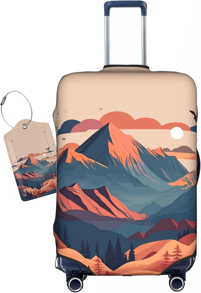 Sunset Mountain Scenery Luggage Cover Washable Suitcase Protector, Luggage Tag Travel Birthday Gifts For Men Women(M 22-25 Inch Luggage)