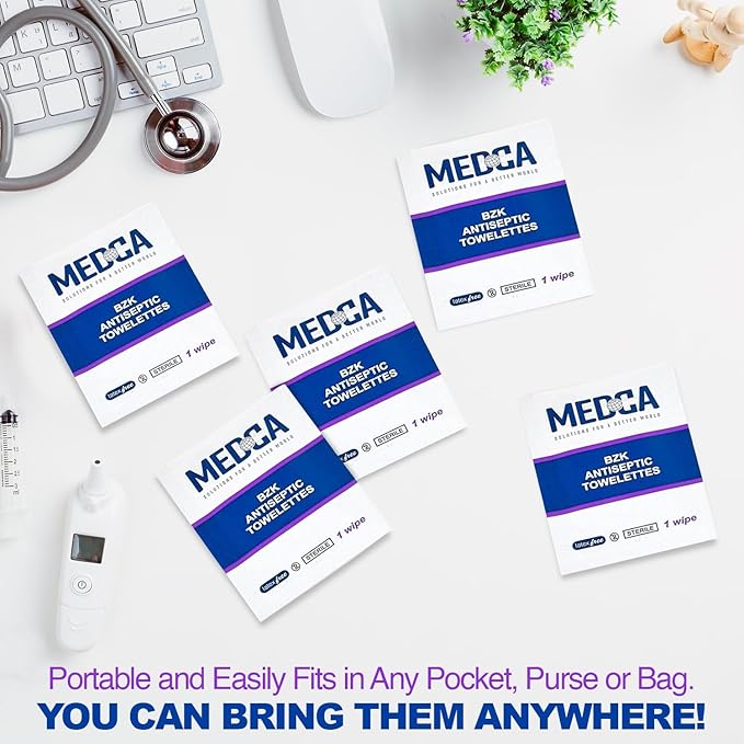 Benzalkonium Chloride Towelletes Hand Wipes – (Pack of 200) Chloride Swabs Individual BZK Single-Use Packets by MEDca 5"x6"