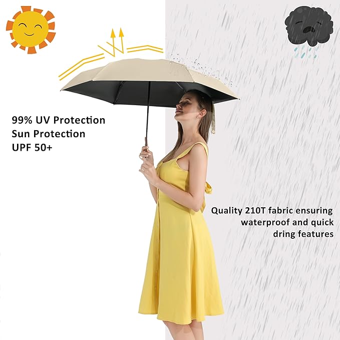 BAODINI Travel Mini Umbrella for Purse With Case Small Compact UV Sun Protection Sun Lightweight Tiny Pocket Manual Open Close Umbrella for Women Kids and Men