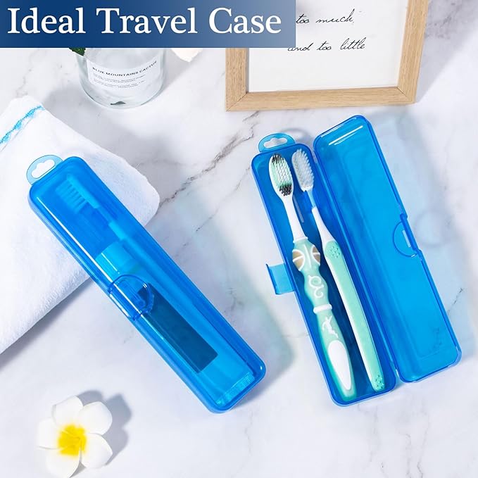 Toothbrush Travel Case 2 Pack, Clear Dark Blue Toothbrush Case HolderTravel Size Plastic Toothbrush Holder Toothpaste Storage Container Portable for Traveling, 7.87 x 1.85 x 1.18”