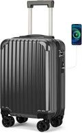 Personal Item Small Suitcase 18x14x8 Inches Hardside Built In TSA Lock & USB Port Lightweight Luggage With Removable Silent Wheels Underseat Carry-On Bag For Spirit and Frontier (Black)
