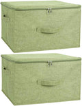 ANMINY 2PCS Storage Bins with Zipper Lids 36 Qt Lidded Fabric Storage Boxes Baskets Cubes with Handles Collapsible Washable Cotton Linen Closet Shelf Clothes Organizer Containers - Green, Large
