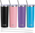 koodee 20 oz Tumbler with Lid and Straw-4 Pack Skinny Tumbler Stainless Steel Double Wall Insulated Coffee Cup (Sky Blue/Pink/Purple/Black