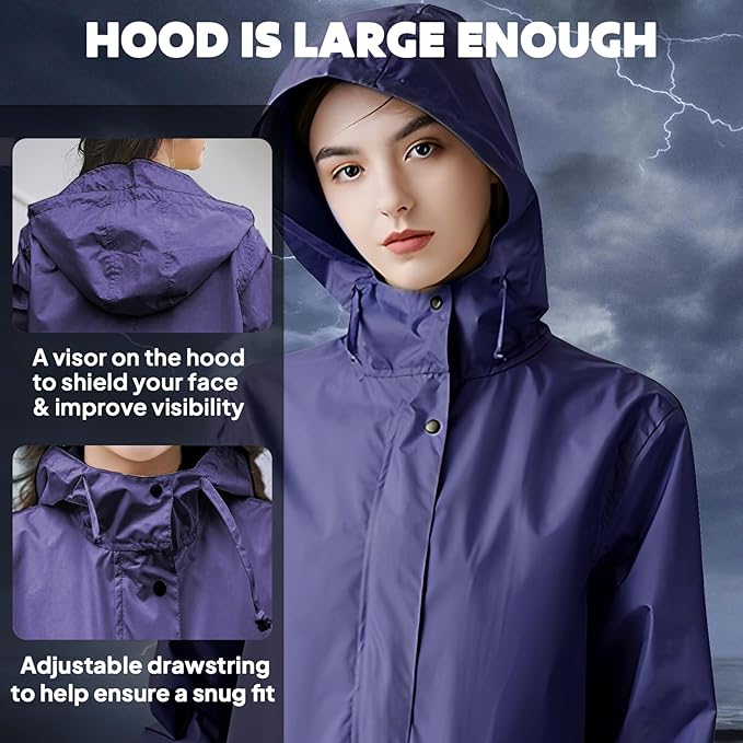 ANYOO Waterproof Rain Poncho Lightweight Reusable Hiking Hooded Coat Jacket for Outdoor Activities