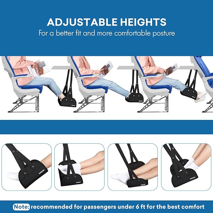 Airplane Footrest Made with Premium Memory Foam, Portable Foot Hammock with Comfortable No Clashing Base, Airplane Travel Accessories to Reduce Swelling and Soreness, Gifts for Travelers