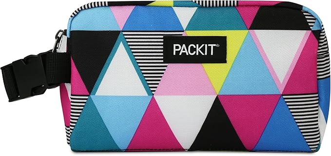 PackIt Freezable Snack Box, Triangle Stripes, Built with ECOFREEZE Technology, Collapsible, Reusable, Zip Closure with Buckle Handle, Great for All Ages and Fresh Snacks on the go