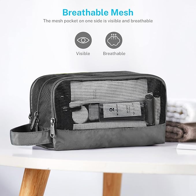 Gonex Travel Toiletry Bag Nylon, Dopp Kit Shaving Bag Toiletry Organizer Gray